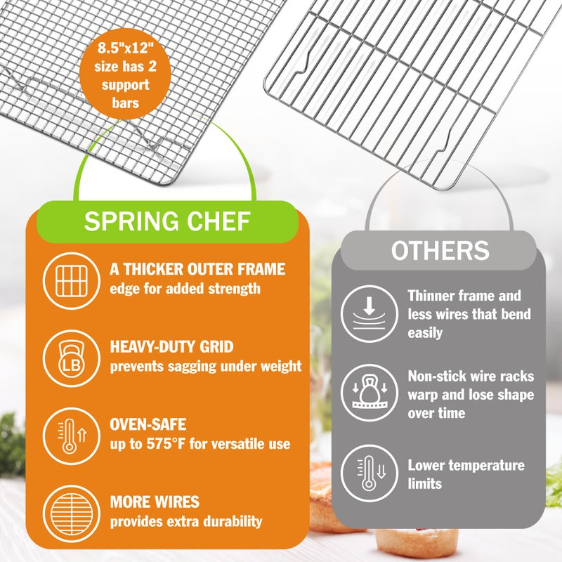 Spring Chef رفوف تبريد من الفولاذ المقاوم للصدأ Spring Chef 8.5" x 12"، رف سلكي لصينية الخبز - يناسب صينية الربع الصغيرة - مثالي للطهي، الخبز، الشواء، التدخين - آمن في غسالة الصحون - مجموعة من 2 - Image 4